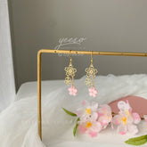 Pink Sakura Cherry Blossom Earrings - Cute Japanese Sakura Flower Drop Earrings
